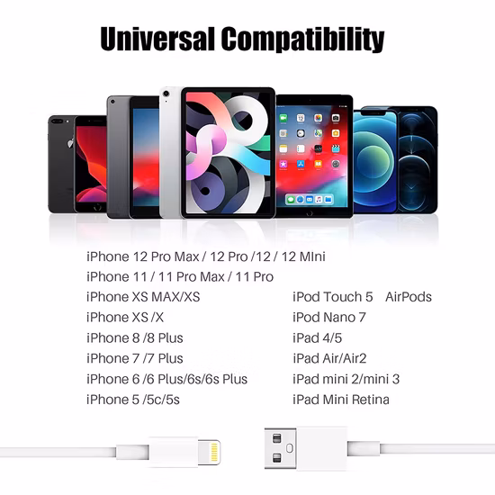 Кабель для мобильного телефона для iPhone iPad USB-кабель для зарядки для устройств Ios Кабель для быстрой зарядки USB-кабель для передачи данных Кабель для оптовой продажи с фабрики